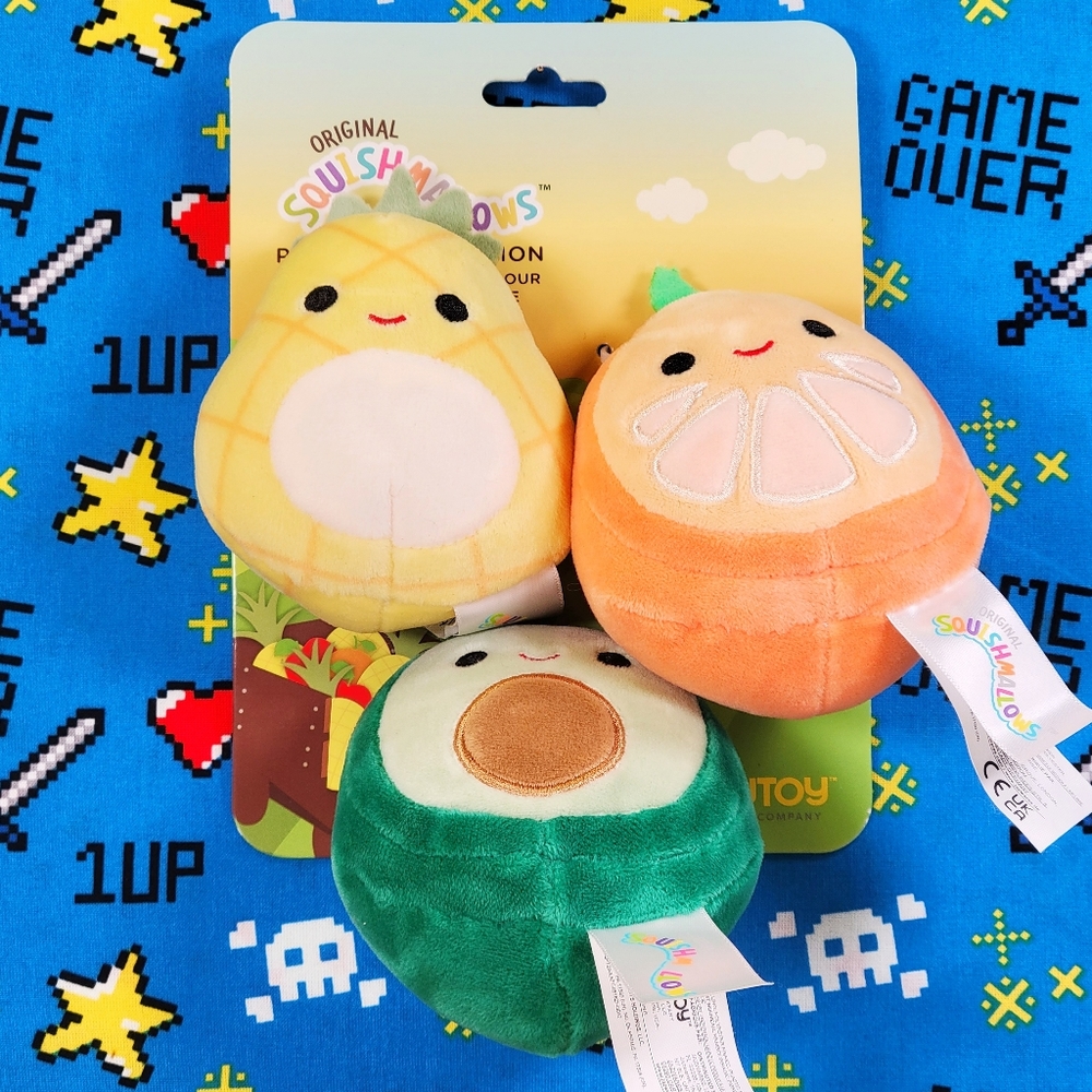 Squishmallow Pet Toy Collection 3.5" 3-pack Avocado Orange & Pineapple Plush Set